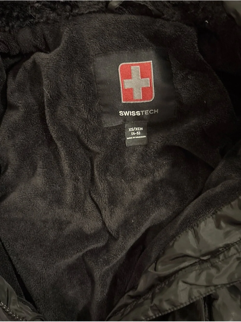Swiss Tech Black Puffer Coat with Fleece Lining